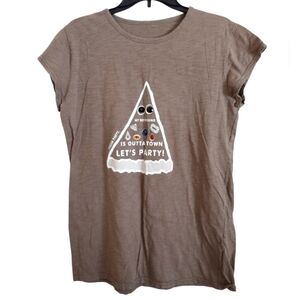 Light Brown Pizza Party Graphic T-Shirt With Rhinestones